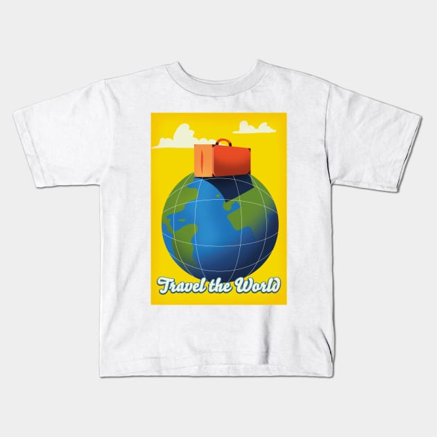 Travel the world retro travel poster. Kids T-Shirt by nickemporium1